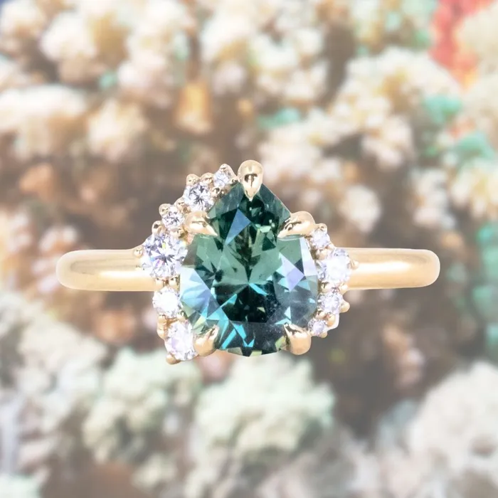 Rings Dudley Blauwet Gems 233ct Untreated Pear Montana Sapphire and Diamond Asymmetrical Cluster Ring in 18k Yellow Gold Rings Dudley Blauwet Gems 233ct Untreated Pear Montana Sapphire and Diamond Asymmetrical Cluster Ring in 18k Yellow Gold