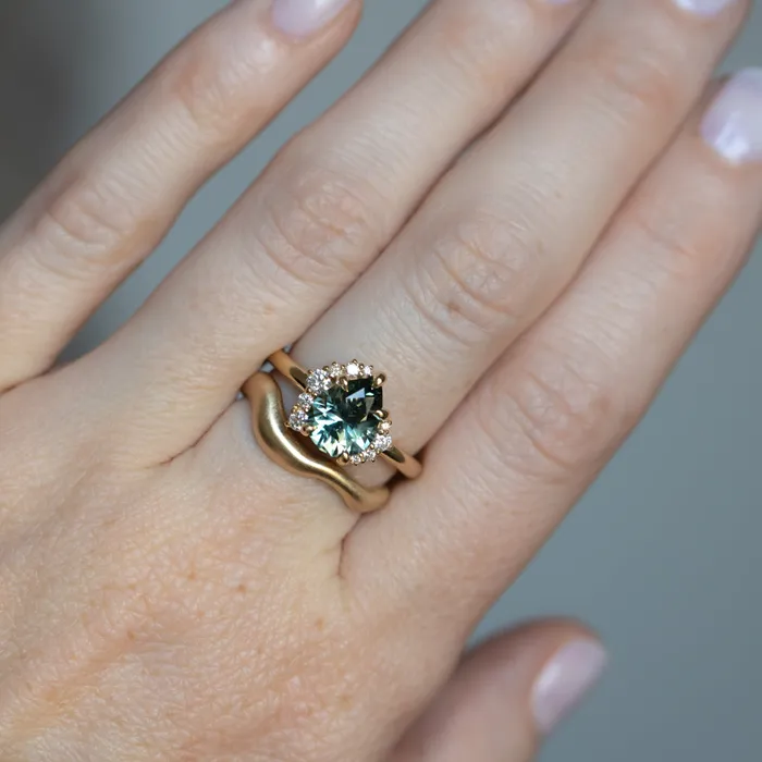 Rings Dudley Blauwet Gems 233ct Untreated Pear Montana Sapphire and Diamond Asymmetrical Cluster Ring in 18k Yellow Gold
