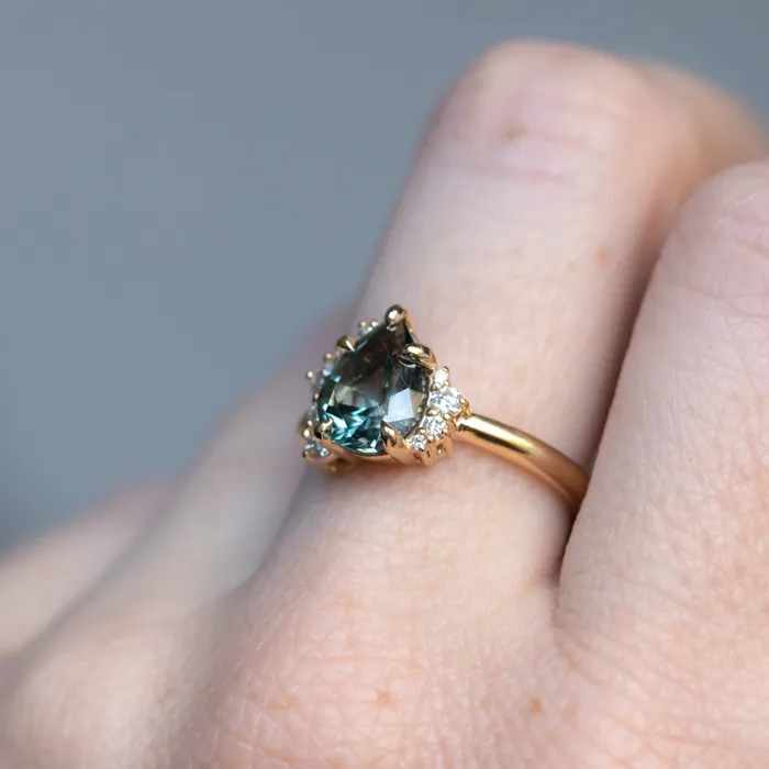 Rings Dudley Blauwet Gems 233ct Untreated Pear Montana Sapphire and Diamond Asymmetrical Cluster Ring in 18k Yellow Gold