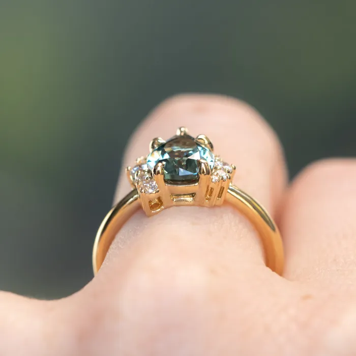 Rings Dudley Blauwet Gems 233ct Untreated Pear Montana Sapphire and Diamond Asymmetrical Cluster Ring in 18k Yellow Gold