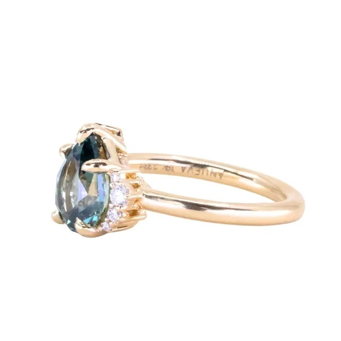 Rings Dudley Blauwet Gems 233ct Untreated Pear Montana Sapphire and Diamond Asymmetrical Cluster Ring in 18k Yellow Gold