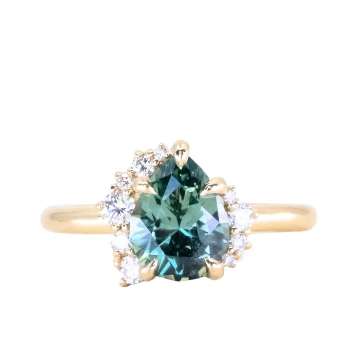 Rings Dudley Blauwet Gems 233ct Untreated Pear Montana Sapphire and Diamond Asymmetrical Cluster Ring in 18k Yellow Gold