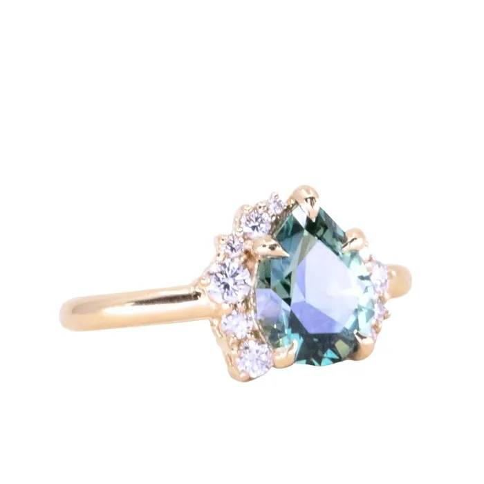 Rings Dudley Blauwet Gems 233ct Untreated Pear Montana Sapphire and Diamond Asymmetrical Cluster Ring in 18k Yellow Gold
