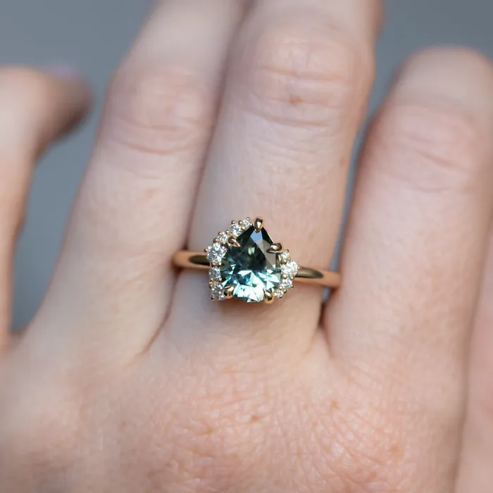 Rings Dudley Blauwet Gems 233ct Untreated Pear Montana Sapphire and Diamond Asymmetrical Cluster Ring in 18k Yellow Gold