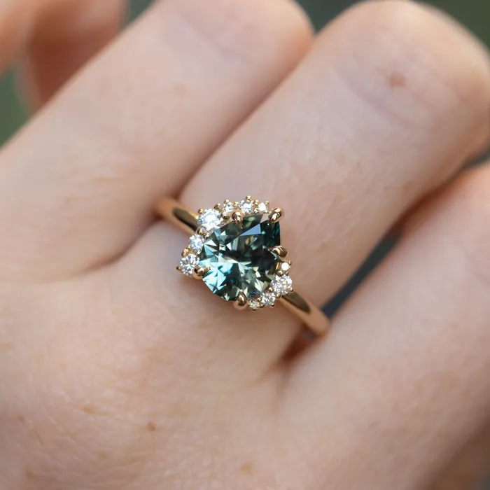 Rings Dudley Blauwet Gems 233ct Untreated Pear Montana Sapphire and Diamond Asymmetrical Cluster Ring in 18k Yellow Gold