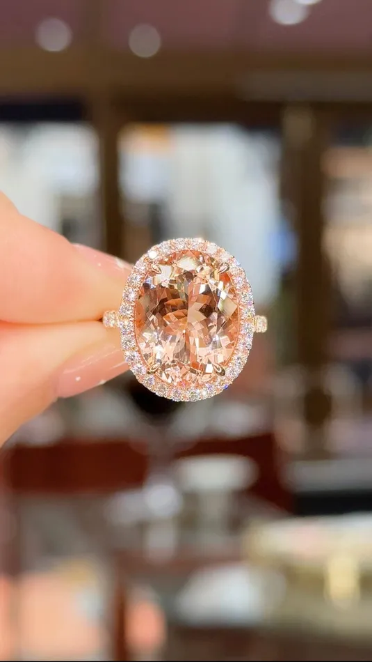 Rings Princess Bride Diamonds 943ct Oval Peach Pink Morganite Ring with Filigree