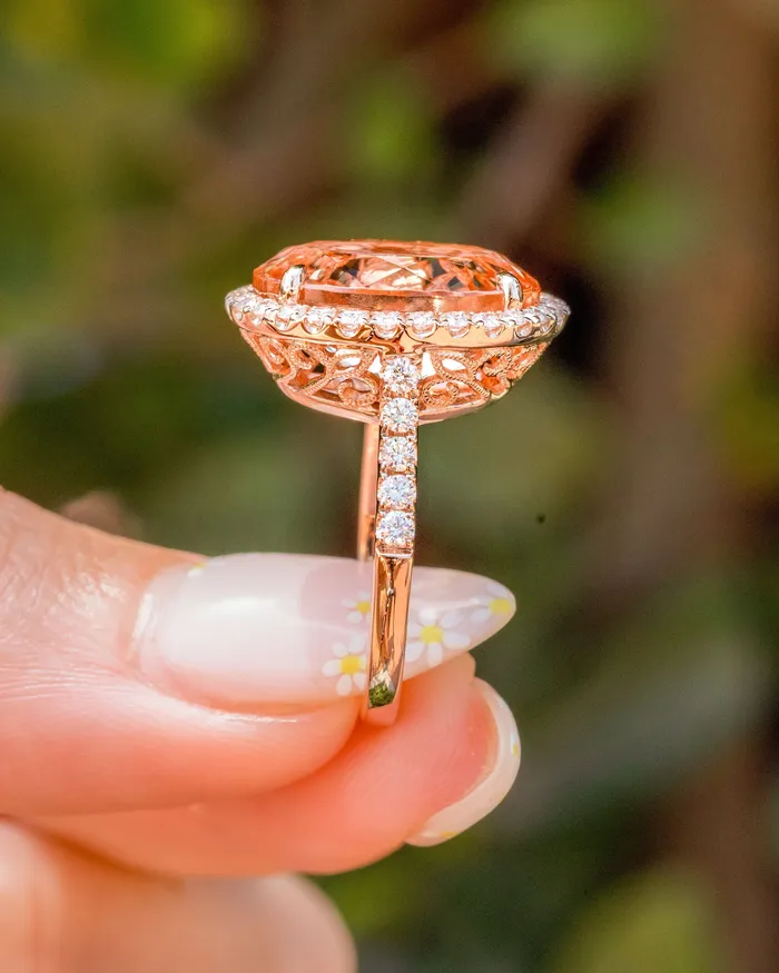 Rings Princess Bride Diamonds 943ct Oval Peach Pink Morganite Ring with Filigree Rings Princess Bride Diamonds 943ct Oval Peach Pink Morganite Ring with Filigree