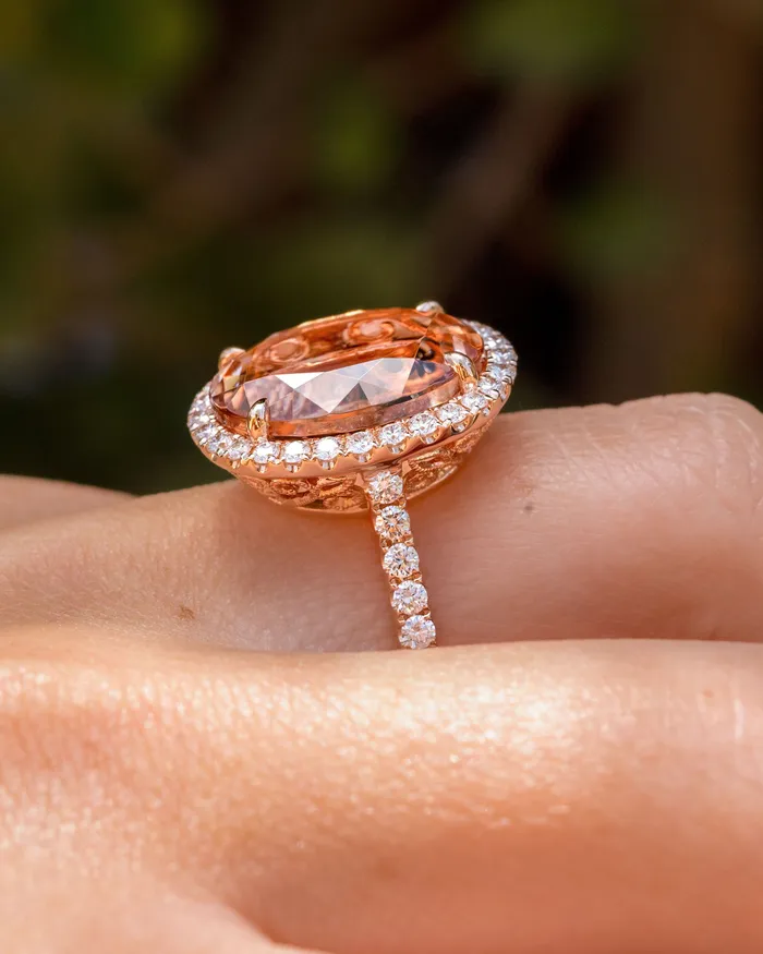 Rings Princess Bride Diamonds 943ct Oval Peach Pink Morganite Ring with Filigree Rings Princess Bride Diamonds 943ct Oval Peach Pink Morganite Ring with Filigree