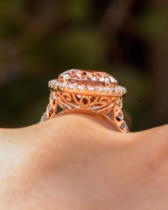 Rings Princess Bride Diamonds 943ct Oval Peach Pink Morganite Ring with Filigree Rings Princess Bride Diamonds 943ct Oval Peach Pink Morganite Ring with Filigree