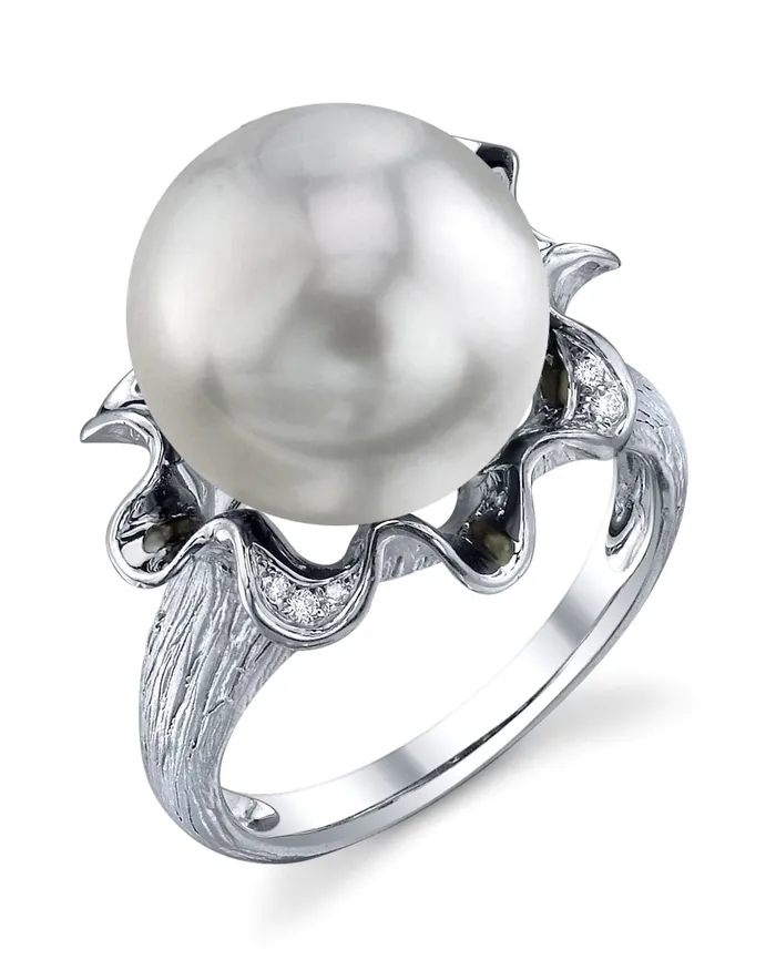 Rings SPT White South Sea Pearl Diamond Flare Cocktail Ring