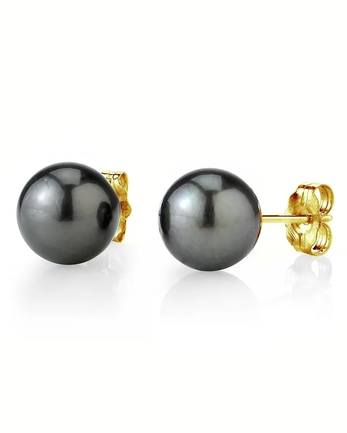 SPT Black Tahitian Pearl Stud Earrings 120130mm Earrings
