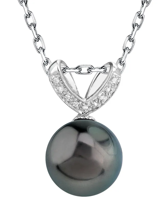 SPT Necklaces Black Tahitian Pearl Diamond Pixie Pendant