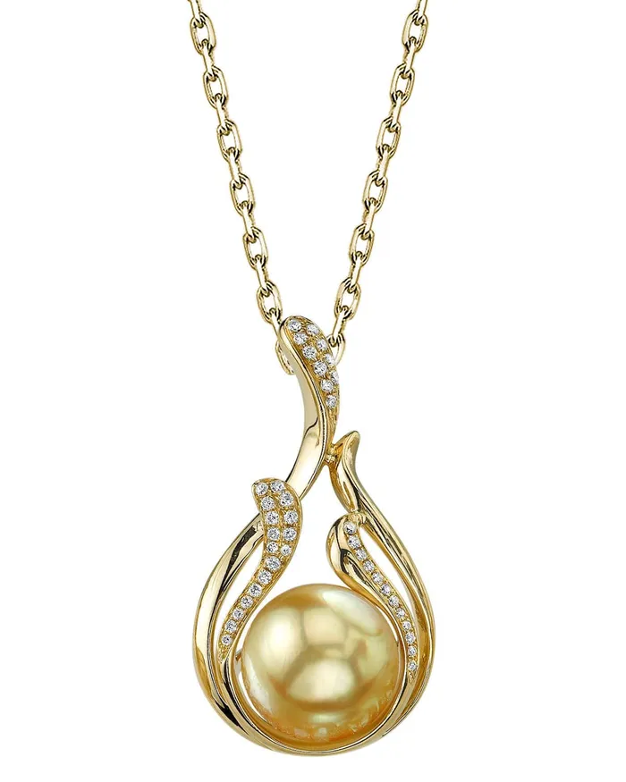 SPT Necklaces Golden South Sea Pearl Diamond Wildfire Pendant