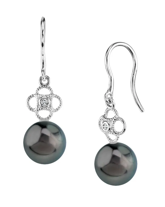 SPT Tahitian South Sea Pearl Diamond Lacy Earrings Earrings