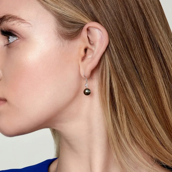 SPT Tahitian South Sea Pearl Diamond Lacy Earrings Earrings