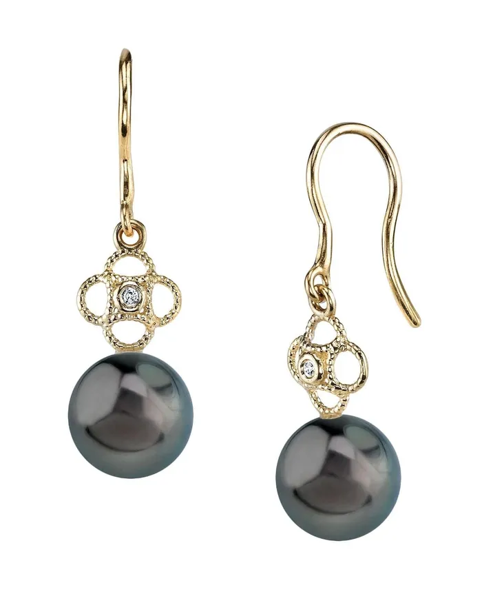 SPT Tahitian South Sea Pearl Diamond Lacy Earrings Earrings