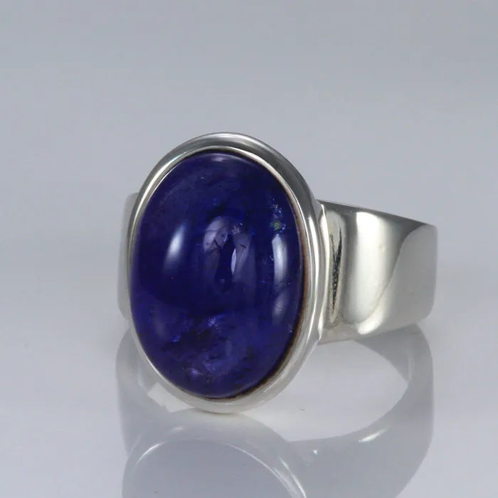 Sterling Silver Oval Cabochon Tanzanite Ring Moriartys Gem Art Rings