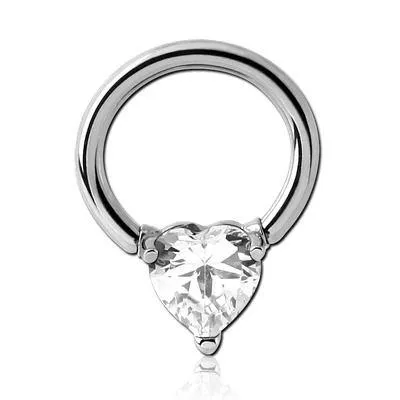 Tulsa Body Jewelry Rings 14g Stainless Captive Heart CZ Bead Ring