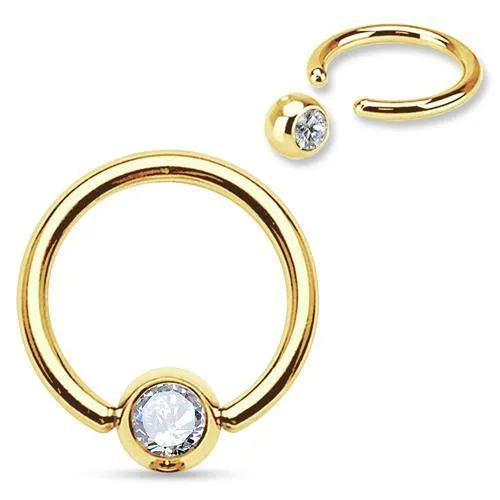 Tulsa Body Jewelry Rings 20g Gold Captive CZ Bead Ring