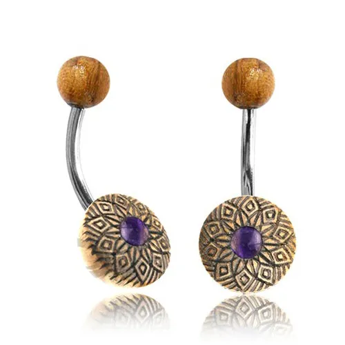 Tulsa Body Jewelry Rings Amethyst Flower Wood Belly Ring