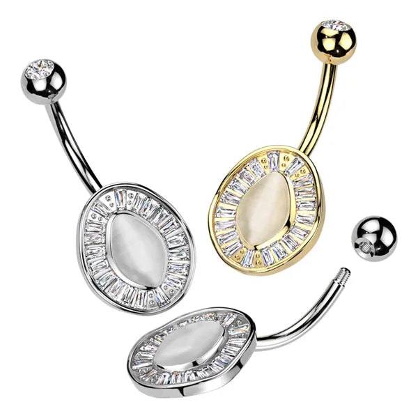 Tulsa Body Jewelry Rings Cats Eye Baguette Belly Ring