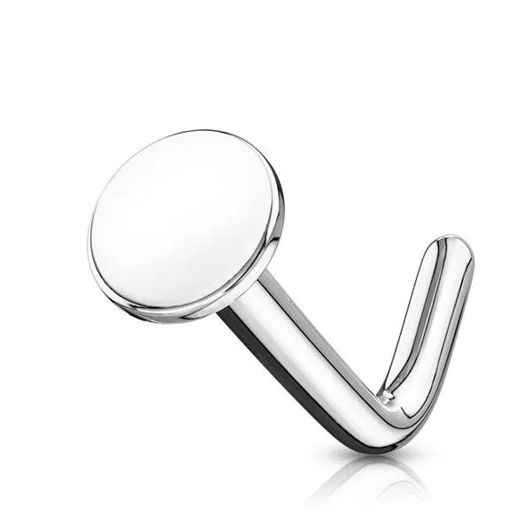 White 14k Gold LBend Disc Nose Stud Tulsa Body Jewelry Earrings
