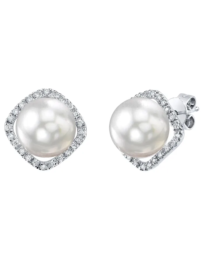 White South Sea Pearl Diamond Selene Stud Earrings SPT Earrings