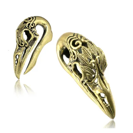 Yellow Brass Carved Crow Skull Hangers Tulsa Body Jewelry Rings