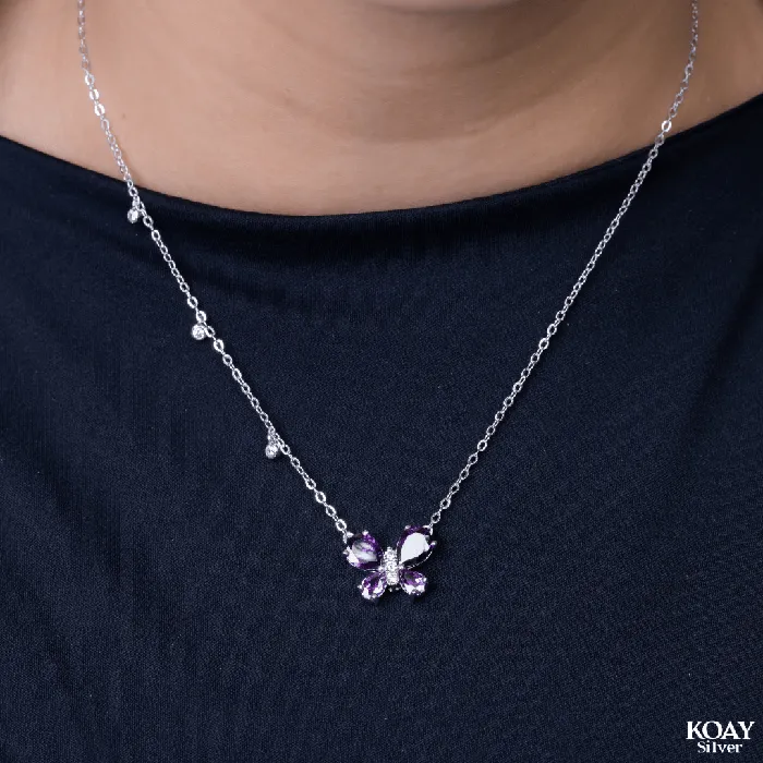 Zircon Butterfly Purple Necklace KOAY Silver Store Necklaces