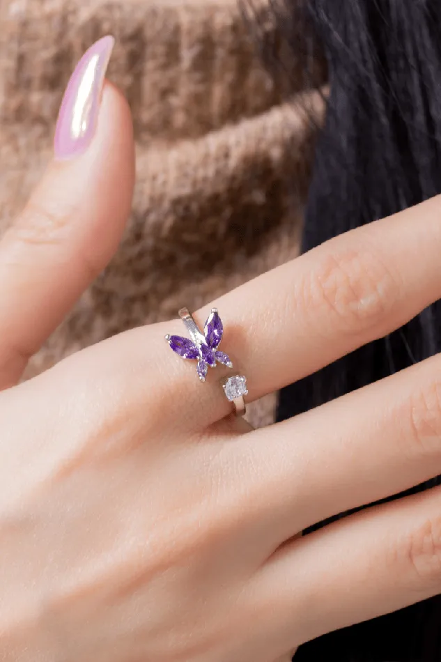 Zircon Butterfly Purple Ring KOAY Silver Store Rings