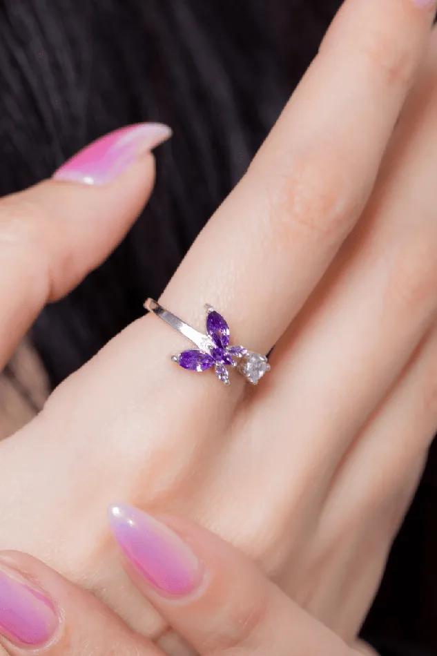Zircon Butterfly Purple Ring KOAY Silver Store Rings