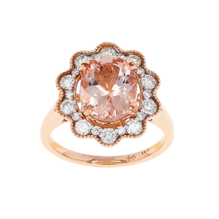 14K Rose Gold Morganite Diamond Ring 362TGW Shop IDC estore Rings