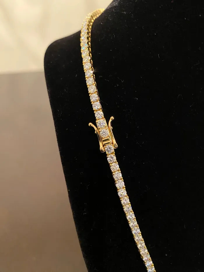 3mm Moissanite Tennis Chain 925 SilverYellow Gold DripGawd Jewelry Necklaces