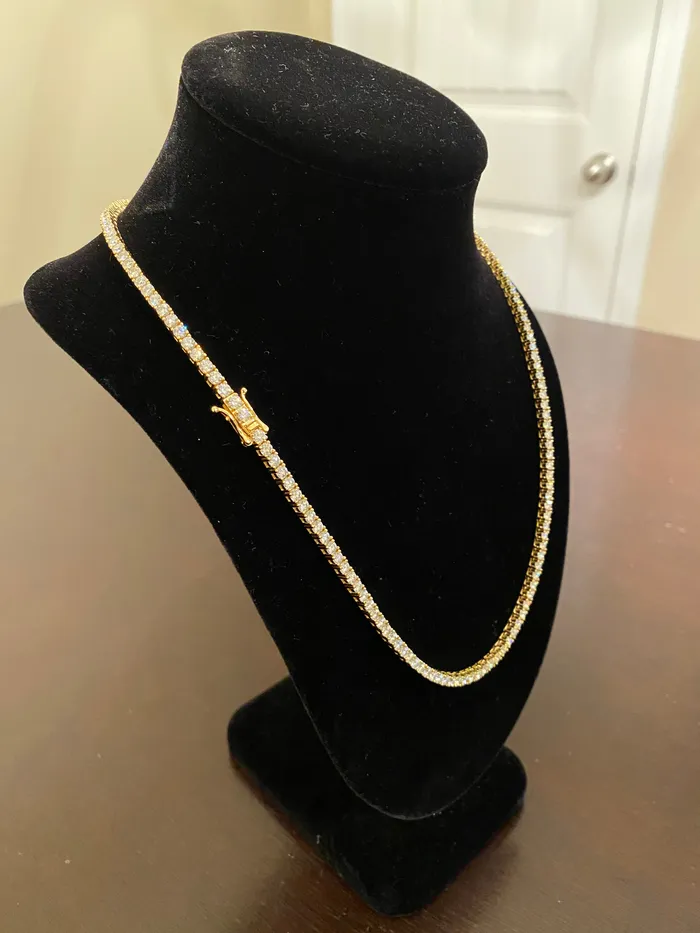 3mm Moissanite Tennis Chain 925 SilverYellow Gold DripGawd Jewelry Necklaces
