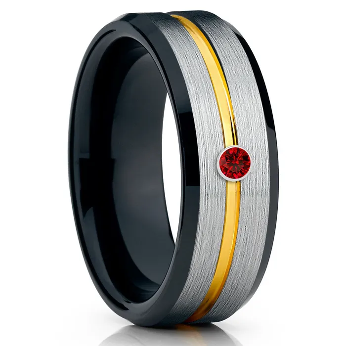 Black Tungsten Wedding Ring Ruby Wedding Band Black Wedding Ring Ruby Ring Black Ring Clean Casting Jewelry Rings