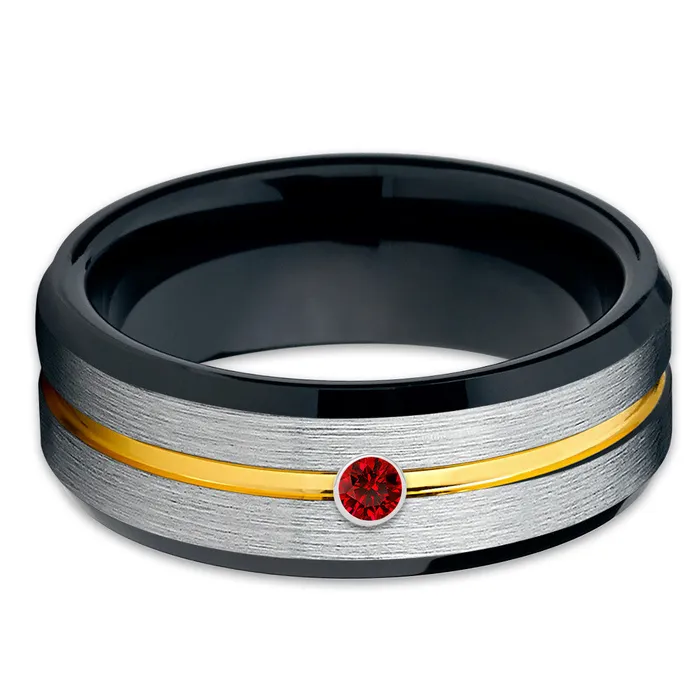 Black Tungsten Wedding Ring Ruby Wedding Band Black Wedding Ring Ruby Ring Black Ring Clean Casting Jewelry Rings