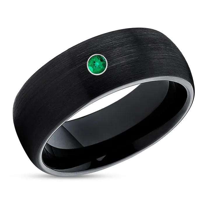 Black Wedding Ring Emerald Tungsten Ring Tungsten Wedding Ring Mans Ring Womens Ring Clean Casting Jewelry Rings