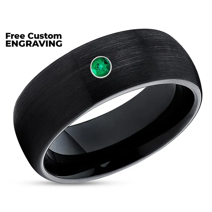 Black Wedding Ring Emerald Tungsten Ring Tungsten Wedding Ring Mans Ring Womens Ring Clean Casting Jewelry Rings