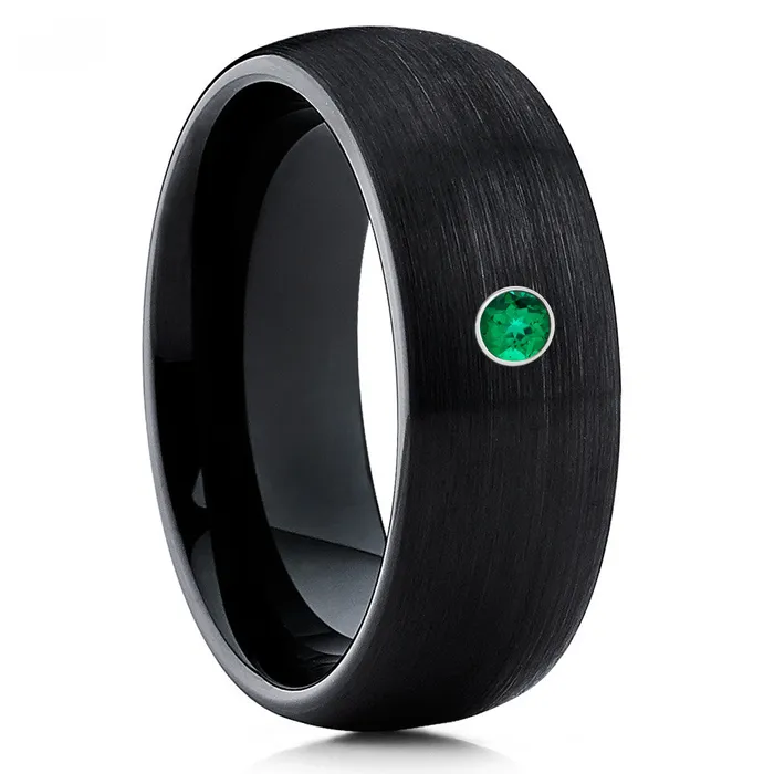 Black Wedding Ring Emerald Tungsten Ring Tungsten Wedding Ring Mans Ring Womens Ring Clean Casting Jewelry Rings