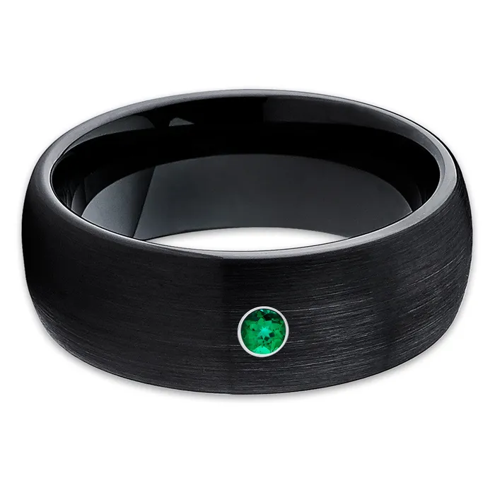 Black Wedding Ring Emerald Tungsten Ring Tungsten Wedding Ring Mans Ring Womens Ring Clean Casting Jewelry Rings