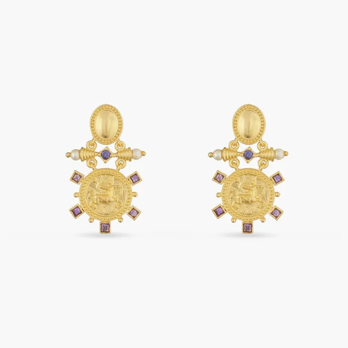 Blue Zircon Sagittarius Zodiac Gold Plated Silver Earrings SILVER Earrings