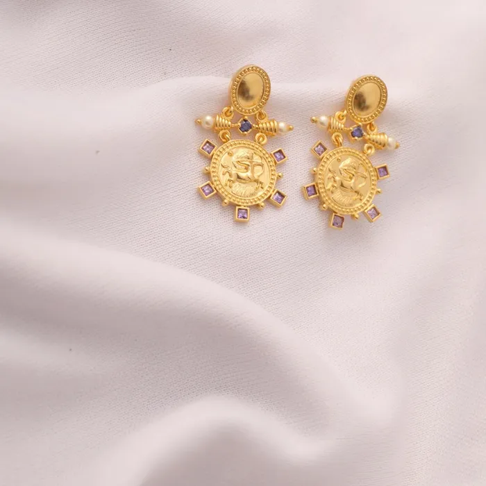 Blue Zircon Sagittarius Zodiac Gold Plated Silver Earrings SILVER Earrings