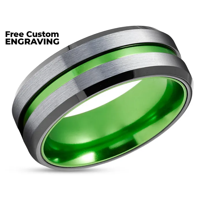 Clean Casting Jewelry Green Tungsten Ring Black Tungsten Ring Green Wedding Band Tungsten Ring Rings