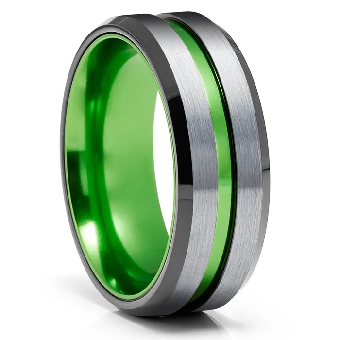 Clean Casting Jewelry Green Tungsten Ring Black Tungsten Ring Green Wedding Band Tungsten Ring Rings