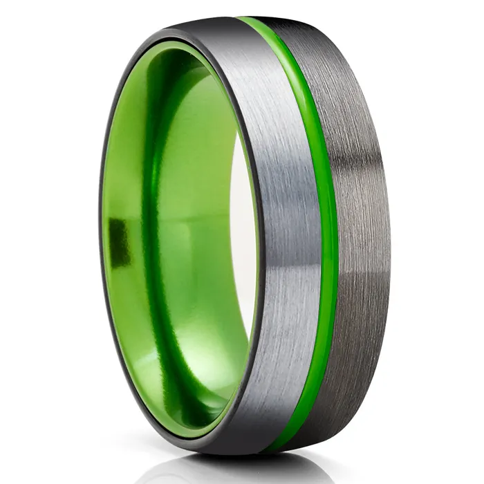 Clean Casting Jewelry Gunmetal Tungsten Ring Green Wedding Ring Tungsten Wedding Ring Gunmetal Ring Rings