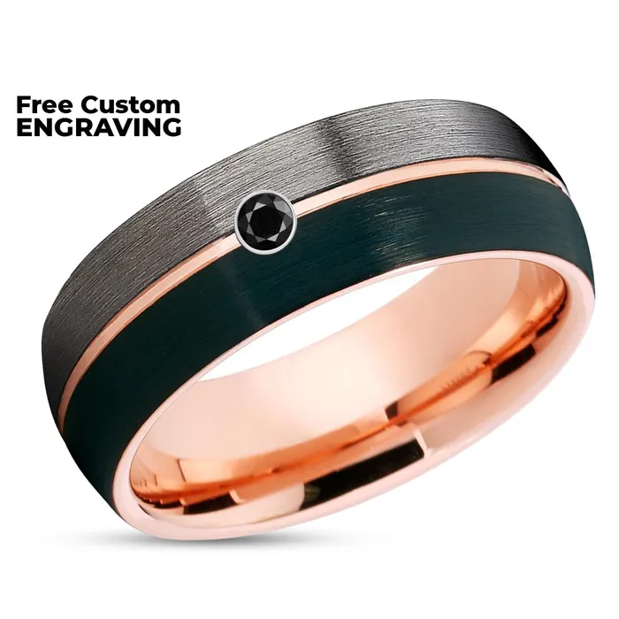 Clean Casting Jewelry Gunmetal Tungsten Wedding Ring Black Diamond Ring Rose Gold Wedding Ring Rings