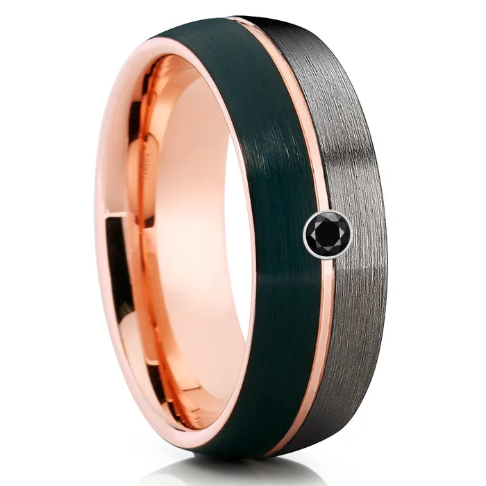 Clean Casting Jewelry Gunmetal Tungsten Wedding Ring Black Diamond Ring Rose Gold Wedding Ring Rings