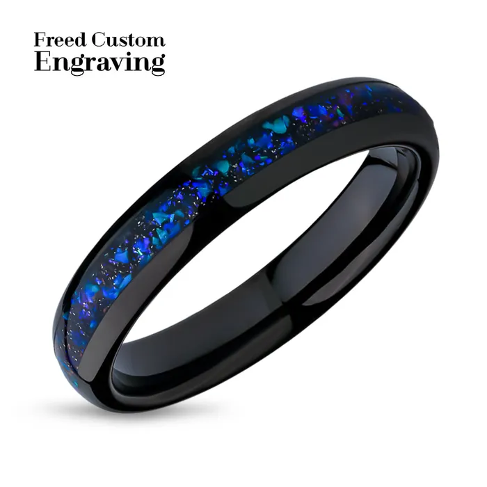 Clean Casting Jewelry Rings 4mm Wedding Ring Blue Galaxy Opal Wedding Ring Black Tungsten Ring Wedding Band Galaxy Ring