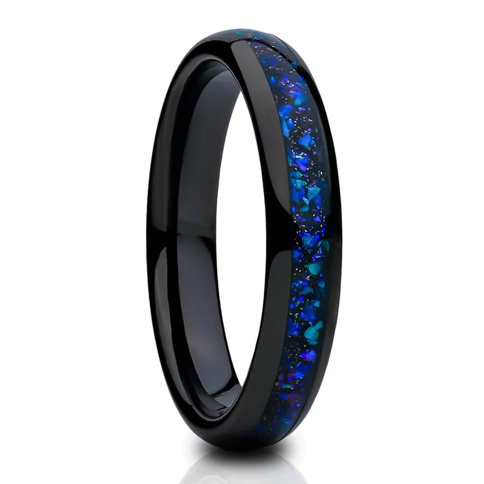 Clean Casting Jewelry Rings 4mm Wedding Ring Blue Galaxy Opal Wedding Ring Black Tungsten Ring Wedding Band Galaxy Ring