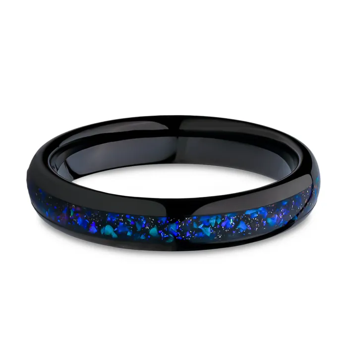 Clean Casting Jewelry Rings 4mm Wedding Ring Blue Galaxy Opal Wedding Ring Black Tungsten Ring Wedding Band Galaxy Ring